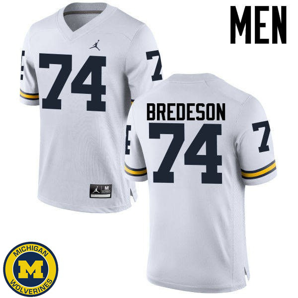 Mens Michigan Wolverines #74 Ben Bredeson White Replica Stitch Jersey